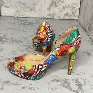 Jessica Simpson New Colorful Floral Peep-Toe Heels